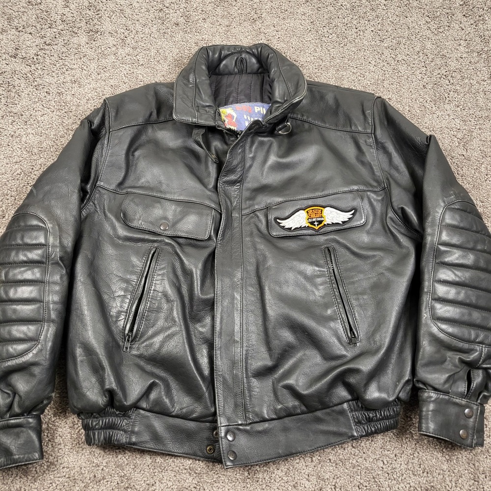 Frank Thomas B52 Pilot Leather Jacket Men's 48 Vintage Harley Patches Distressed